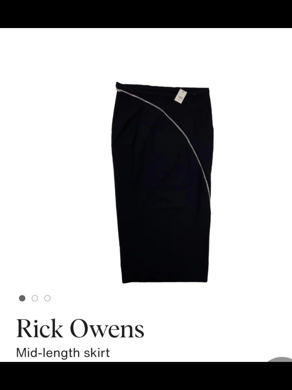 Rick Owens Black Midi Pencil Skirt with Curved Zip Detail